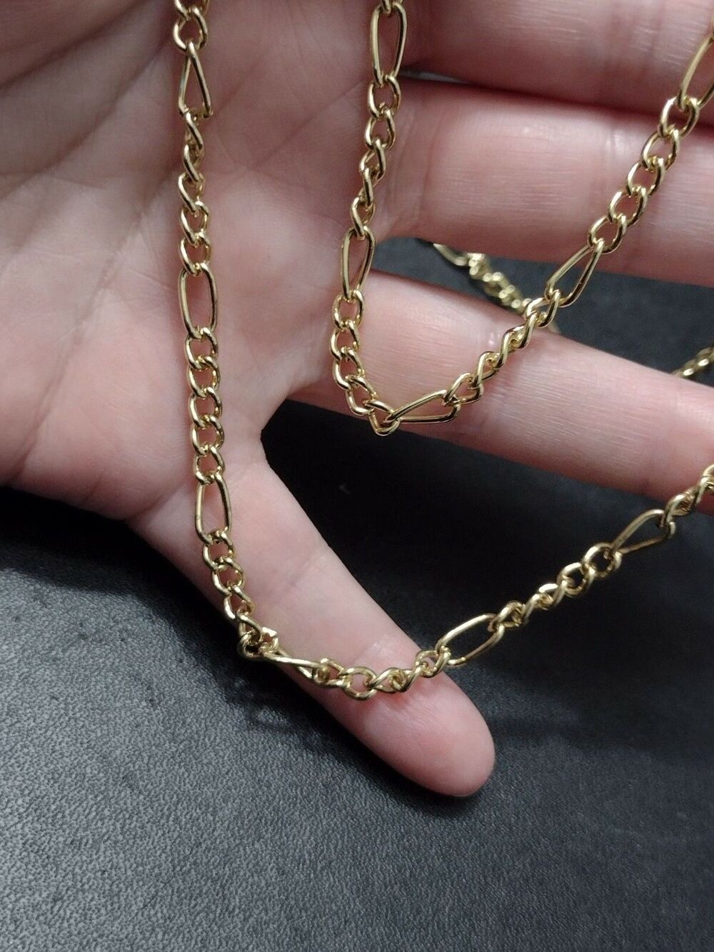 18K Yellow Gold Plated Figaro Chain Necklace and Bracelet Set 19" 7.25"